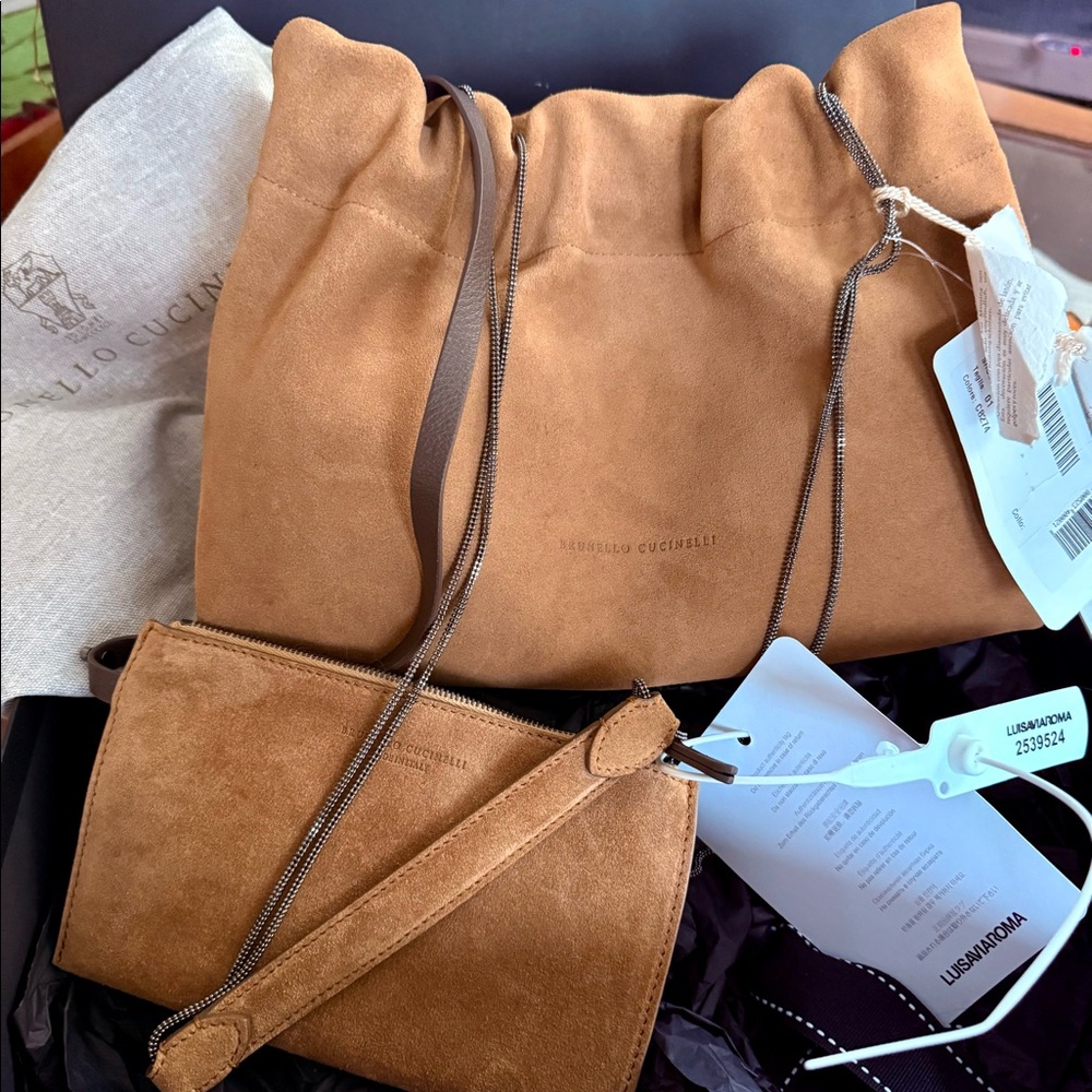 NWT Brunello Cucinelli Suede Crossbody Farro